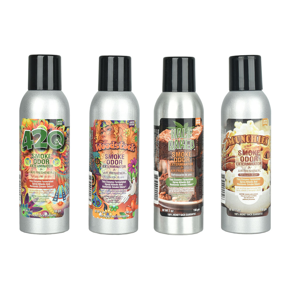 Assorted 7oz Smoke Odor Exterminator Sprays in 420 Mix, front view on white background