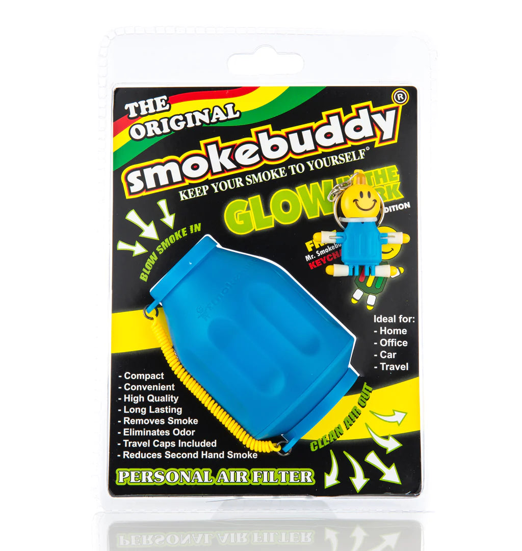 Smokebuddy Glow in the Dark Personal Air Filter in Blue Packaging Front View