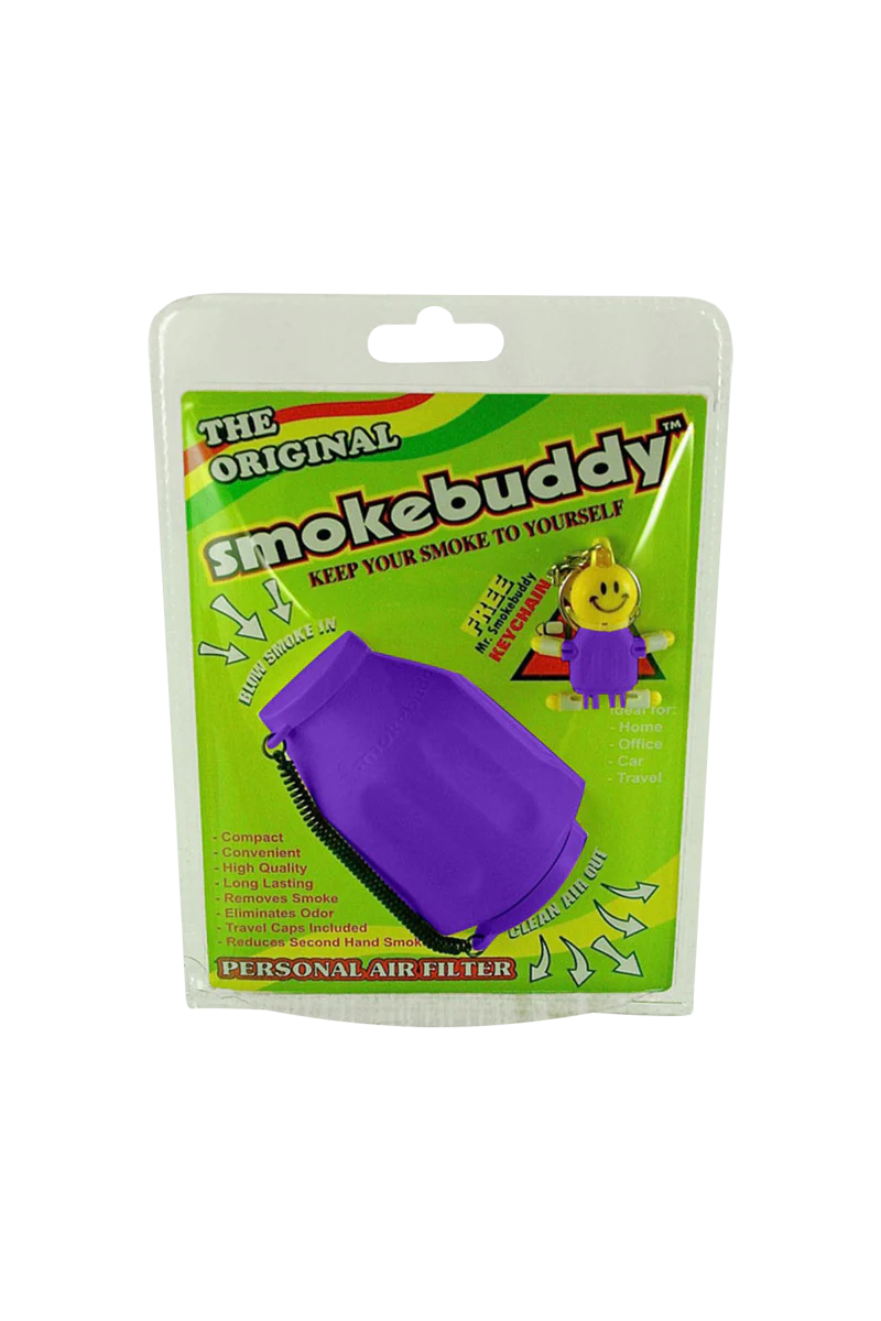 Smokebuddy Original Personal Air Filter in Purple, Compact Odor Eliminator, Front Packaging View