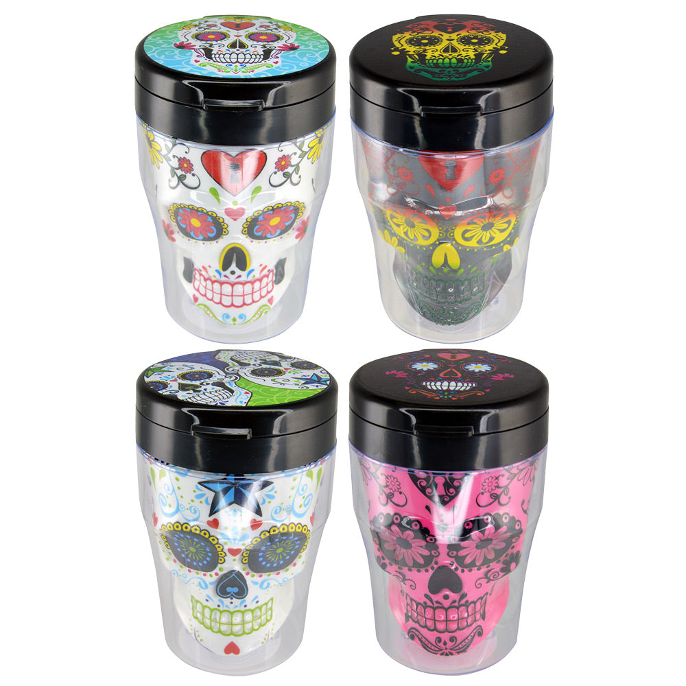 Smokezilla 3D Sugar Skull Ashtrays, 6 Pack Assorted Colors, Fun Novelty Design, Front View