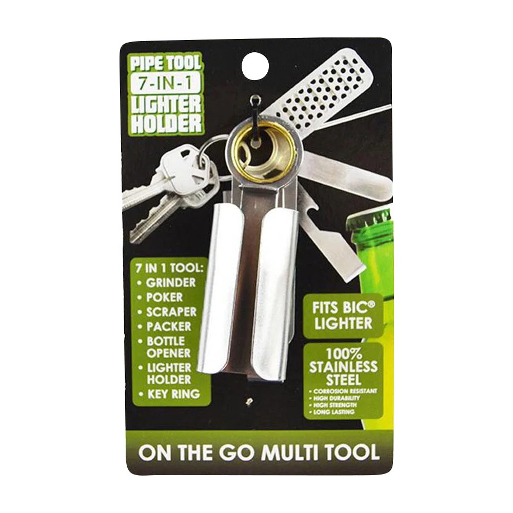 Smokezilla 7-in-1 Lighter Holder & Multi-Tool on packaging, front view, compact and portable design