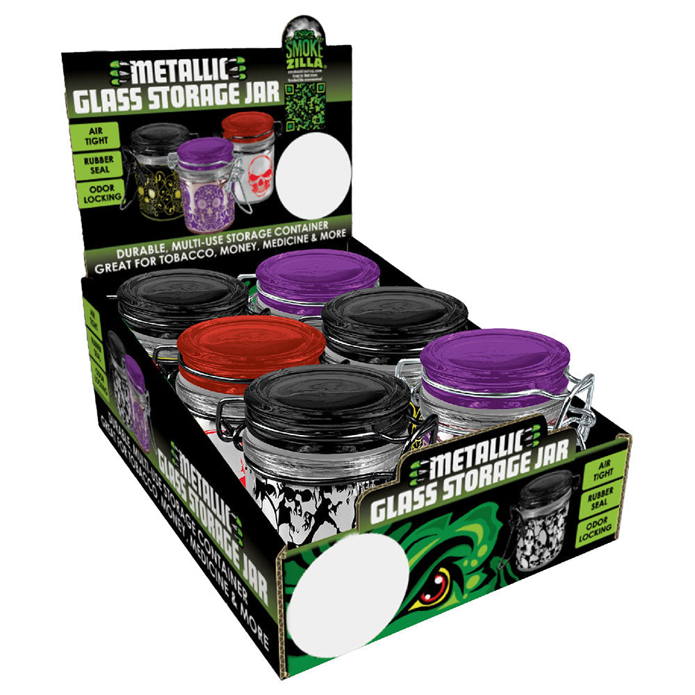 Smokezilla Assorted Glass Storage Jars in Display Box, 3" Compact Design, for Dry Herbs & Concentrates