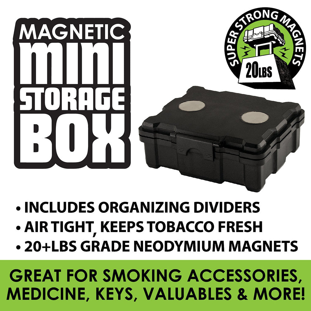 Smokezilla Magnetic Mini Storage Box in black, airtight design with super strong magnets, front view