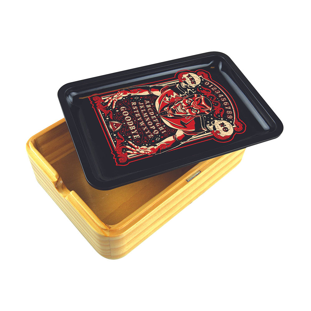 Smokezilla Magnetic Wood Storage Tray with Artistic Design, Portable 5"x7" Size, Angled View