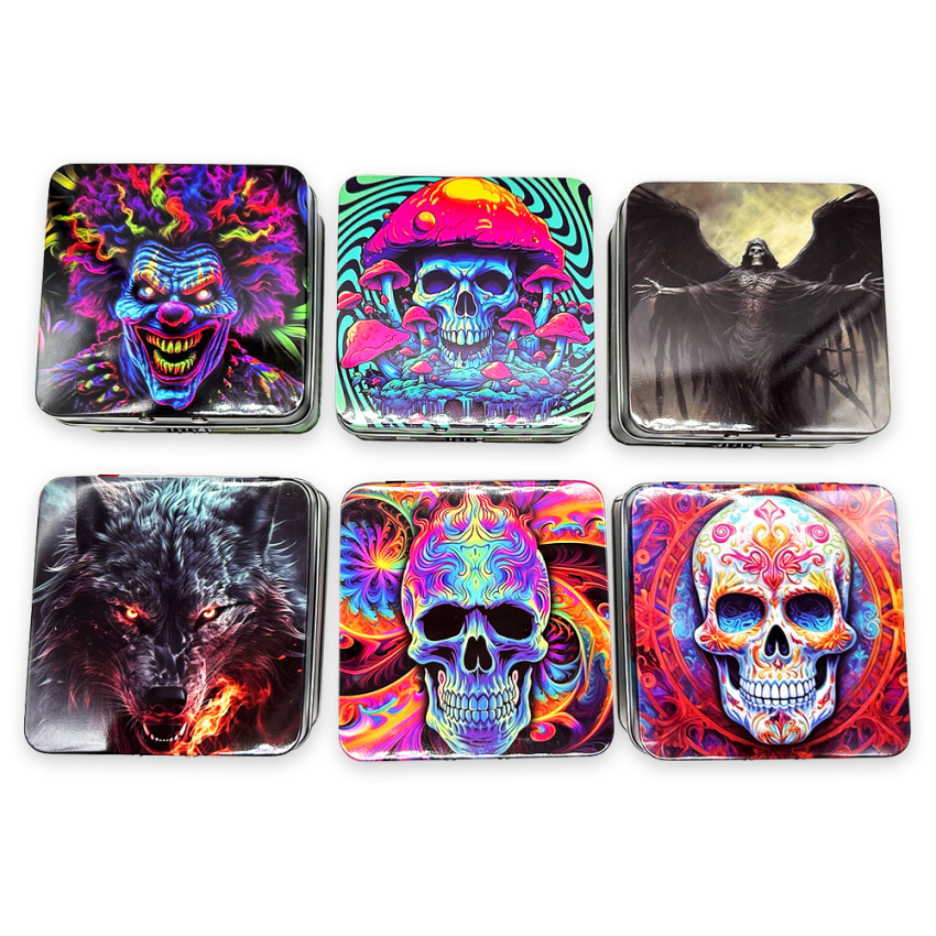 Smokezilla Metal Combo Lock Box & Mini Rolling Tray | 5"x5" | Assorted Designs | 6ct Display