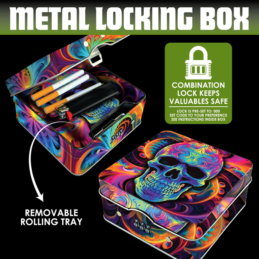 Smokezilla Metal Combo Lock Box & Mini Rolling Tray | 5"x5" | Assorted Designs | 6ct Display