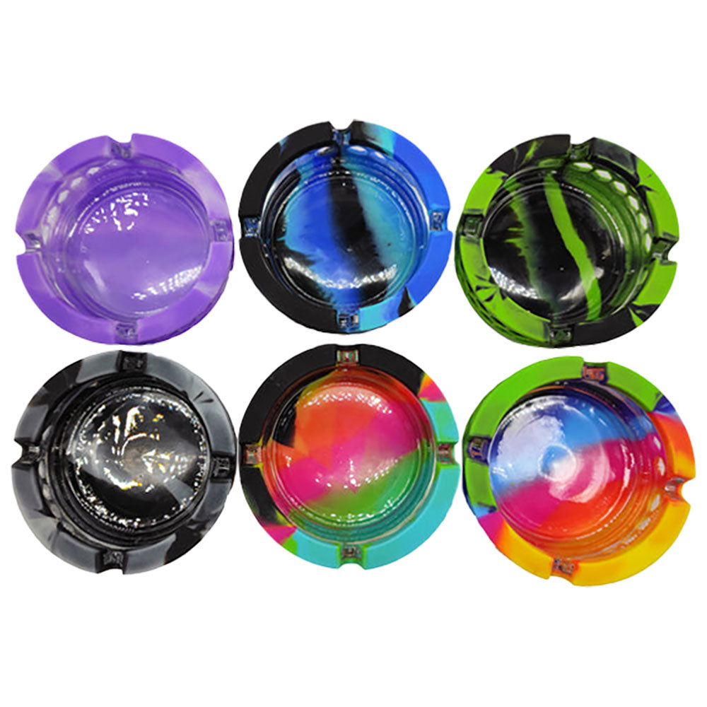 Smokezilla Silicone Wrapped Glass Ashtrays in Assorted Colors, Compact and Durable, 6pc Display