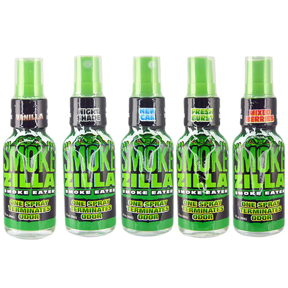 Smokezilla Smoke Eater Spray 30ml in assorted fragrances displayed side by side