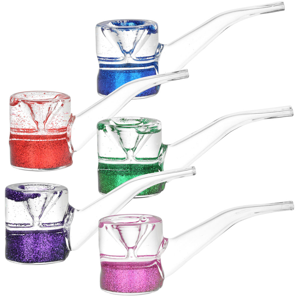 Assorted So Camp Glitter Glycerin Hand Pipes with Sherlock Design in Borosilicate Glass