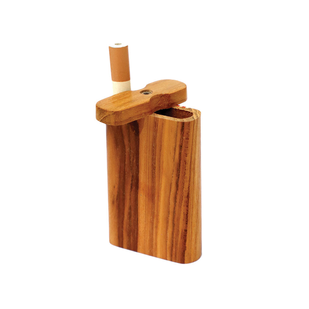 Compact Solid Light Wood Dugout with Chillum - Ideal for Dry Herbs, Angled Side View