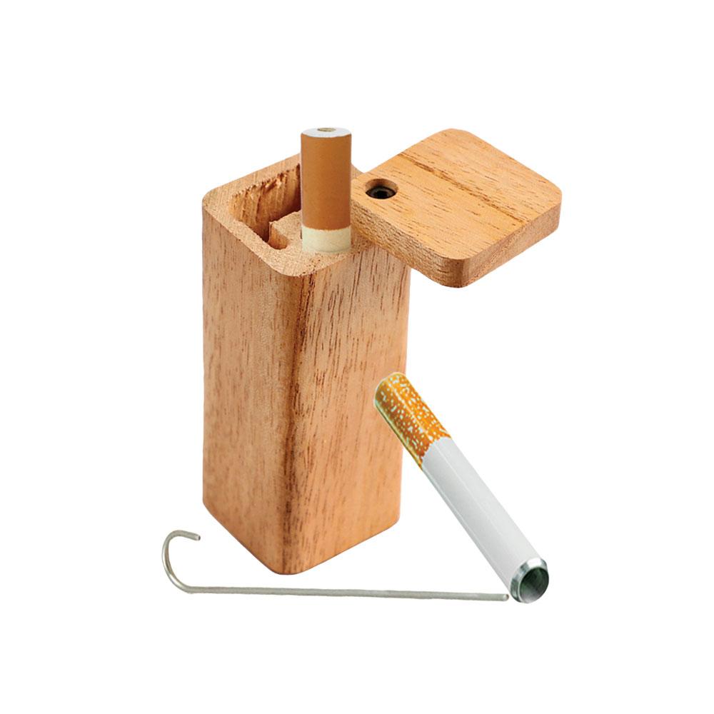 Large Solid Square Wood Dugout with Poker and Cigarette One-Hitter, Isolated on White