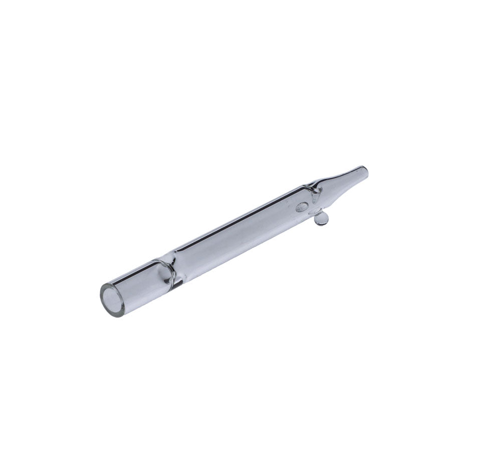 Valiant Distribution 5-inch glass one-hitter in clear color, portable design, side view on white background