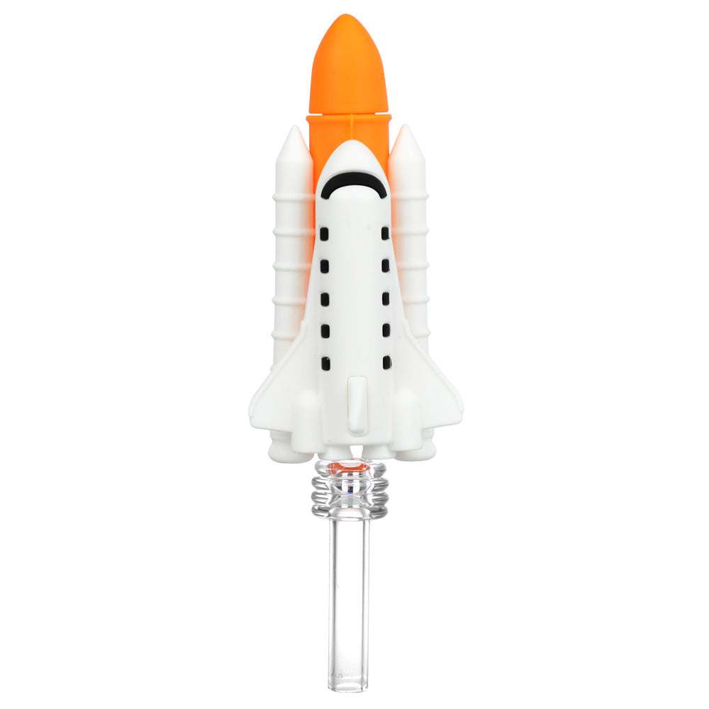 Eyce Space Shuttle Silicone Dab Straw in Black, 6" with Quartz Tip, Front View on White Background
