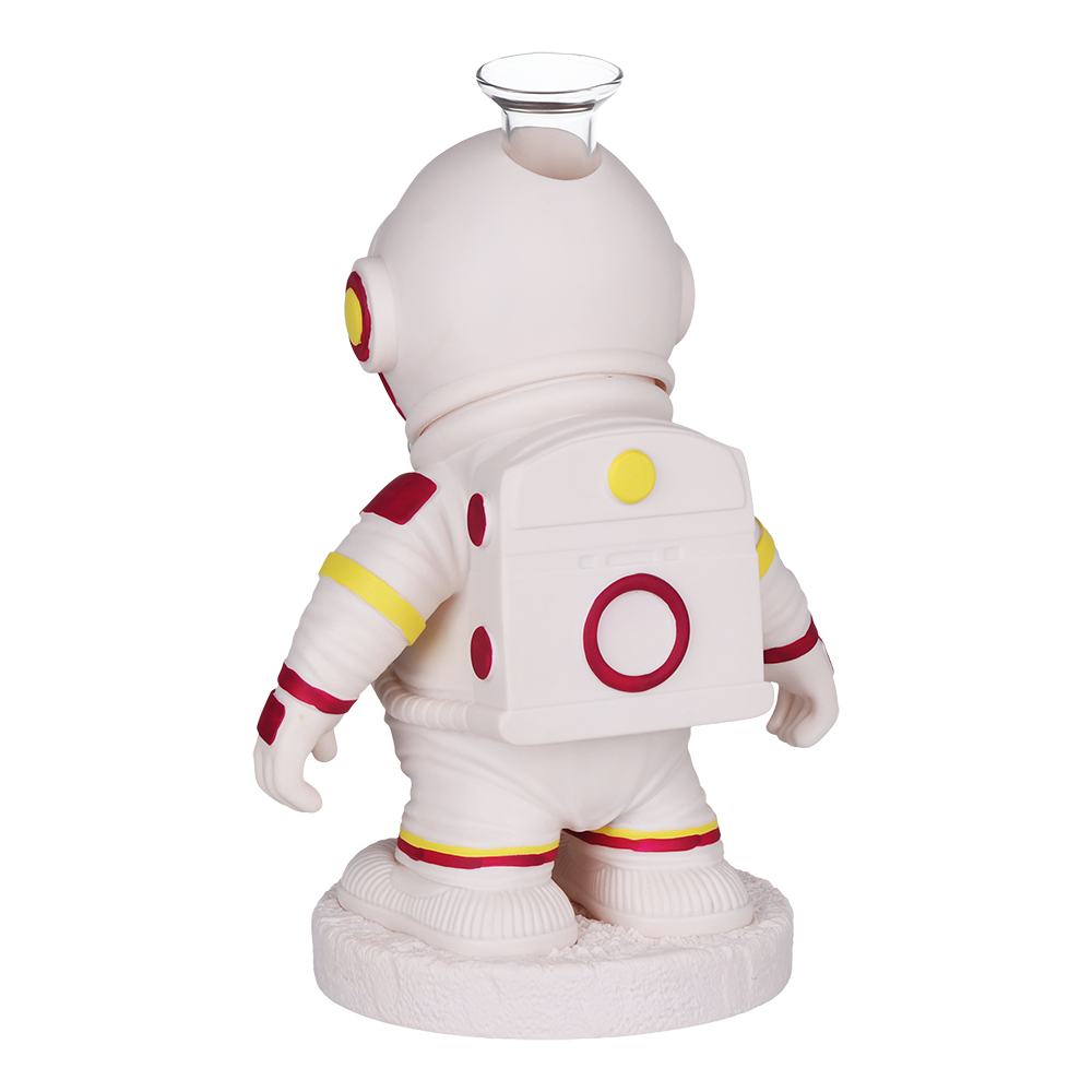White vinyl exterior Spaceman novelty water pipe with removable diffuser downstem and straight mouthpiece