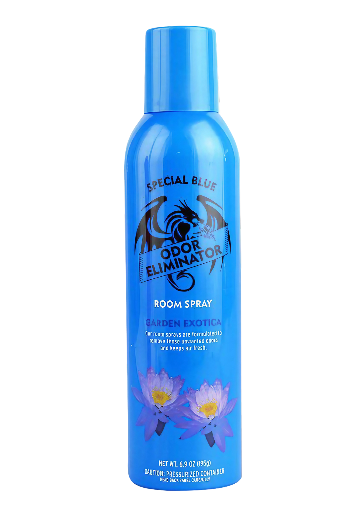 Special Blue 6.9oz Garden Exotica Room Spray, blue bottle with floral design, front view