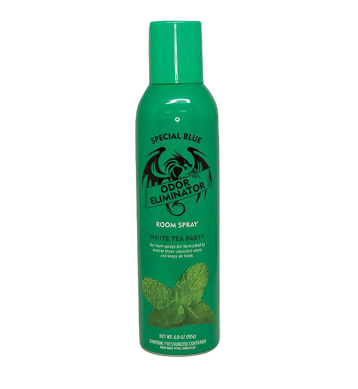 Special Blue 6.9oz Room Spray in White Tea scent, portable green bottle with odor eliminating design