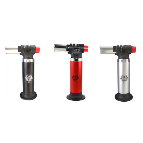 Special Blue Butane Torch - Fury 5.5" from Gourmet Innovations, shown in black, red, and silver - front view