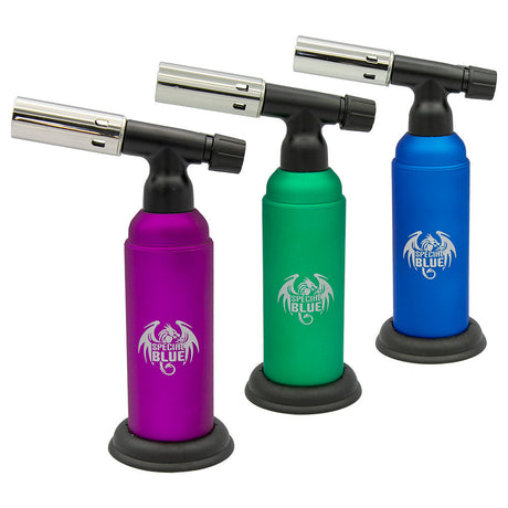 Special Blue Monster Pro 2 Torch Lighters in purple, green, and blue, compact and portable design