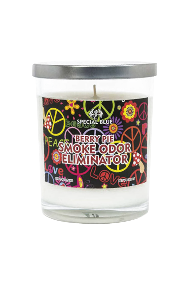 Special Blue Berry Pie Odor Eliminator Candle, 14.8 oz with Psychedelic Design