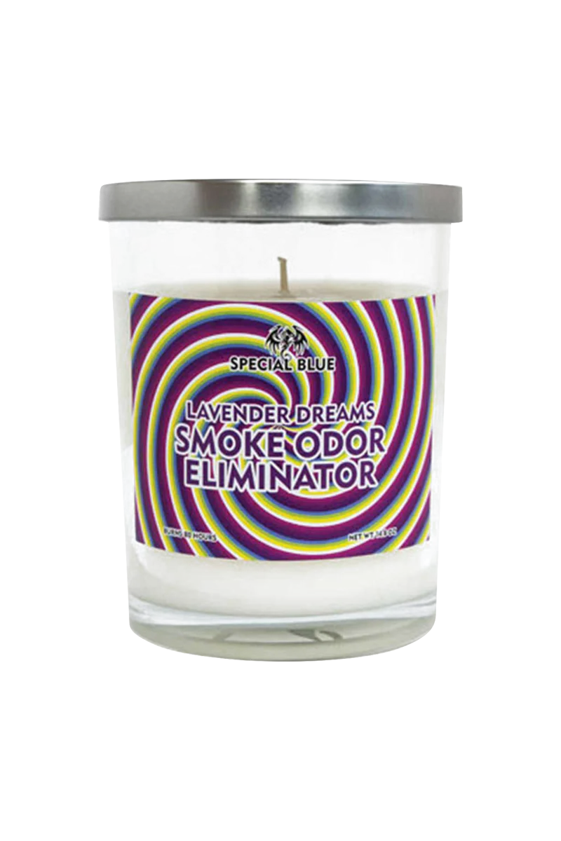 Special Blue Lavender Dreams Odor Eliminator Candle, 14.8 oz, front view on white background