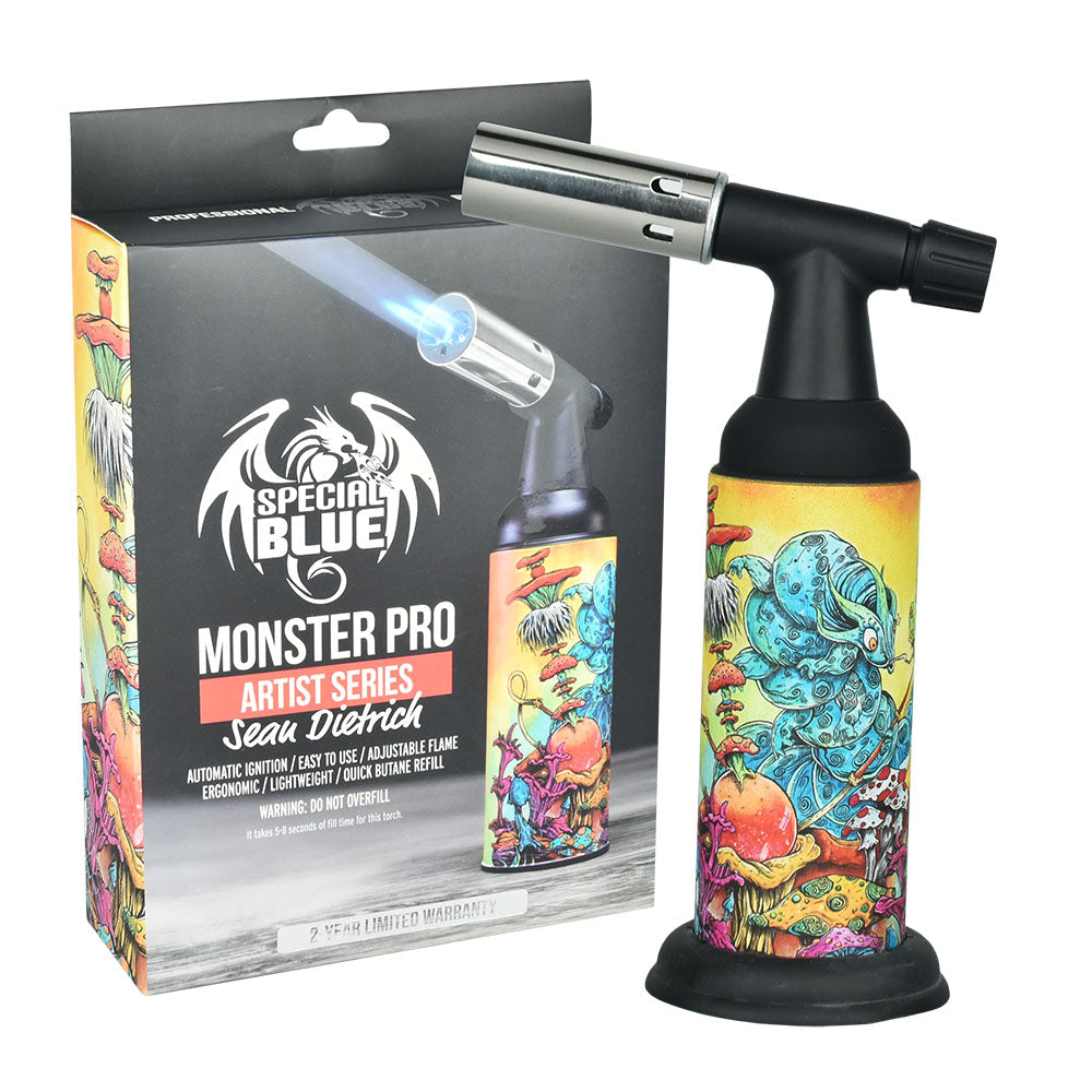 Special Blue Sean Dietrich Monster Pro Torch with artistic design, 8" height, front view