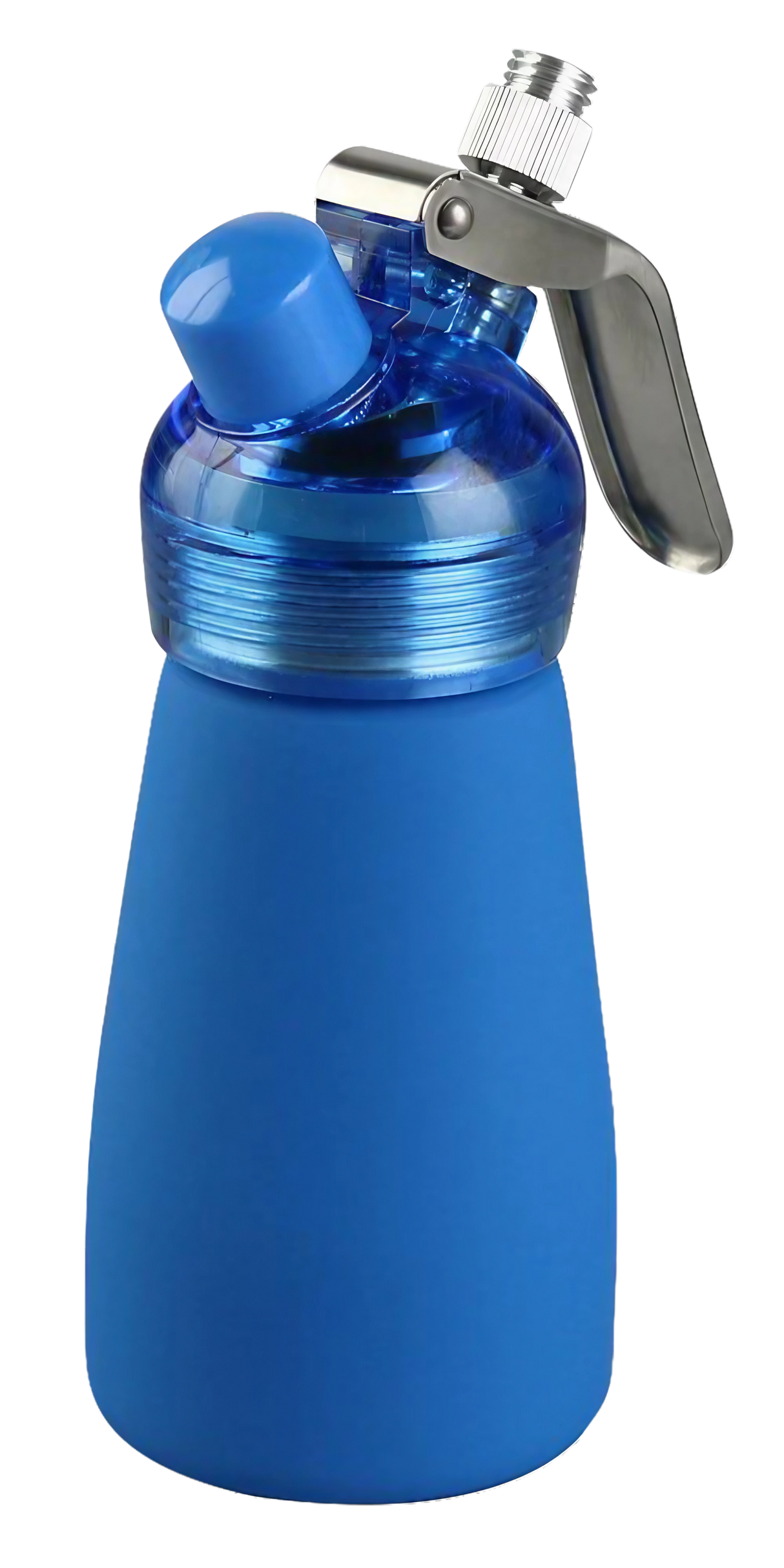 Special Blue Suede Series Cream Dispenser in blue, compact and portable with steel accents