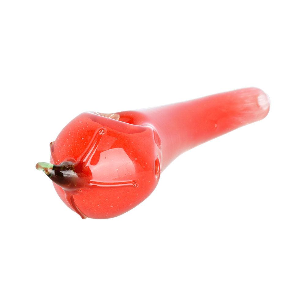 Chameleon Glass - Chili Pepper Shaped Hand Pipe, 4.75" Borosilicate Glass, Angled Side View
