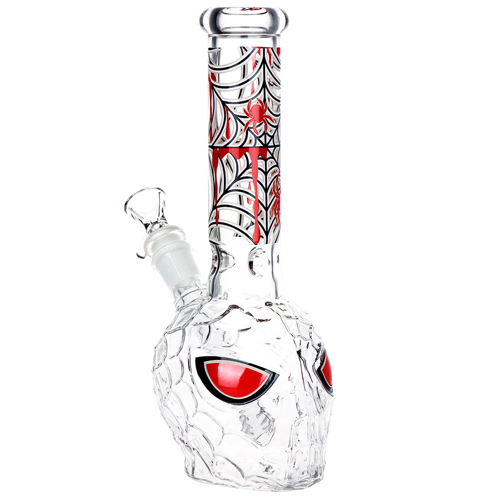 Spider Dude borosilicate bong measuring 9.75 inches tall, a fun novelty piece for dry herb, sold as 3