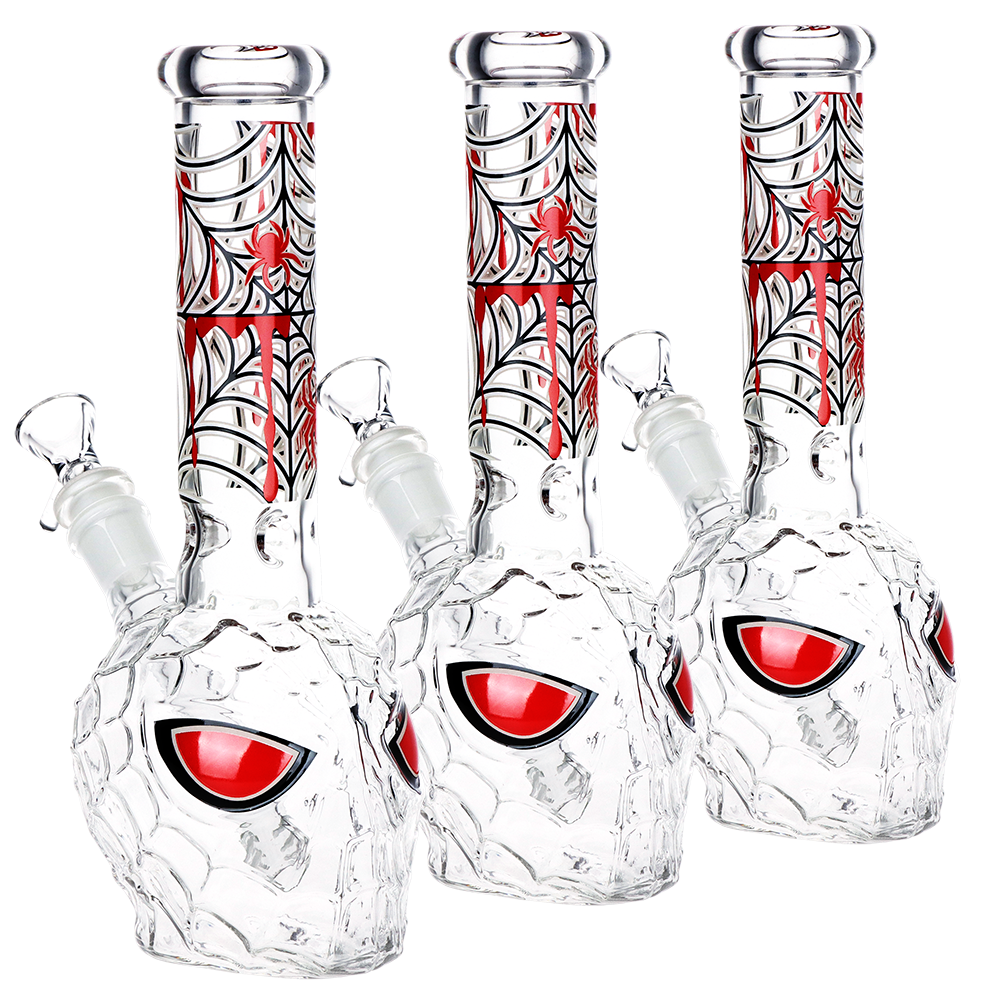 Spider Dude glow in the dark 9.75 inch borosilicate glass bong, unbranded novelty water pipe, 3 pack