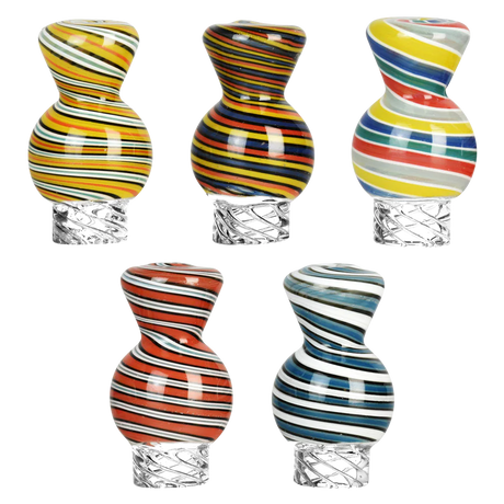 Colorful Spiral Candy Stripe Vortex Ball Carb Caps in Various Patterns, 29mm Borosilicate Glass