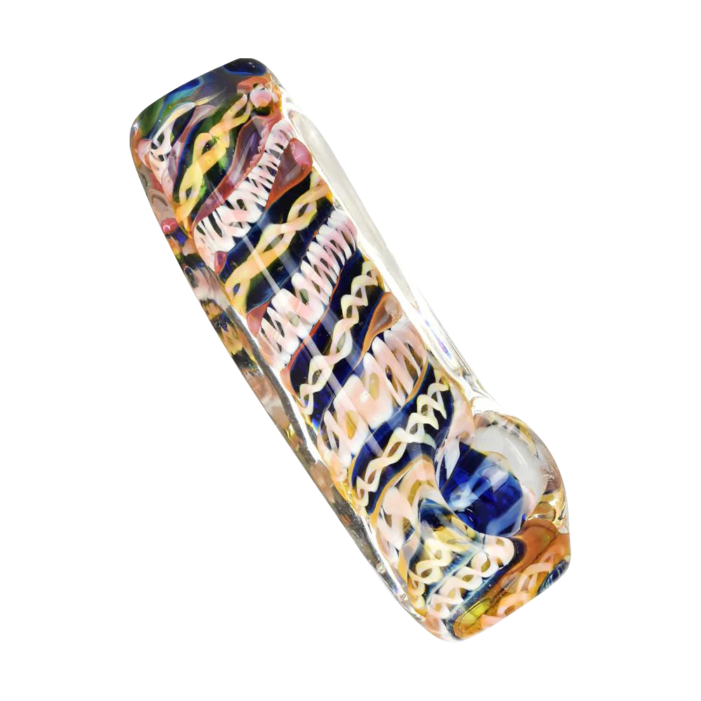 Compact Squared Glass Spoon Pipe with Colorful Swirl Design - Top View