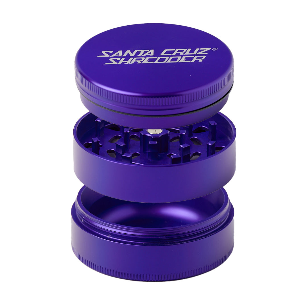 Santa Cruz Shredder Large 3-Piece Grinder in Purple, Portable Aluminum Design, Front View