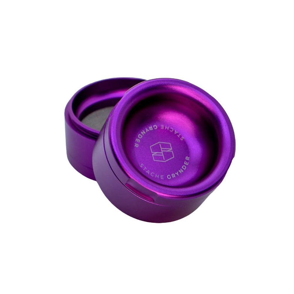 Stache Products Grynder - 4pc/2.5" Compact Steel Grinder in Purple, Closable, Portable Design