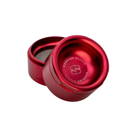 Stache Products Grynder 4pc in Red, 2.5" Steel Herb Grinder, Compact Design, Open View
