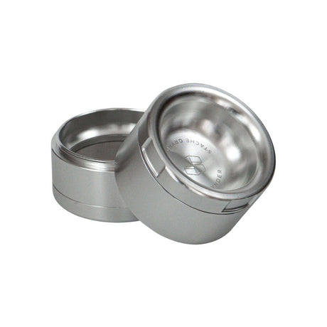 Stache Products Grynder in Silver - 4pc/2.5" Steel Grinder for Dry Herbs, Portable Design, Open View