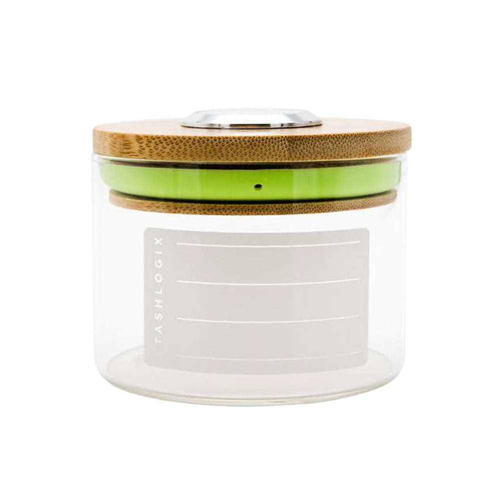 Stashlogix SmartJar, large clear borosilicate glass with bamboo lid and analogue humidity sensor