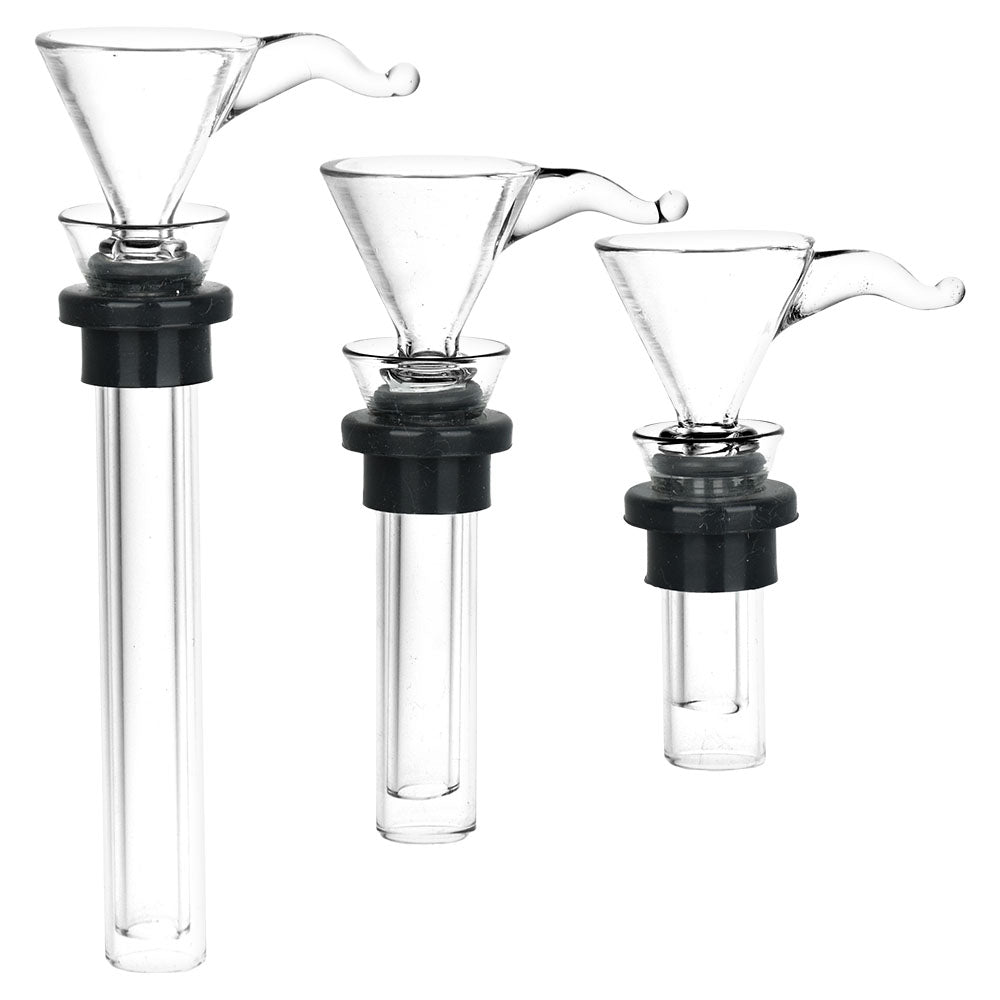 Clear borosilicate glass stem and slide set for soft glass bongs, 14mm joint size, front view