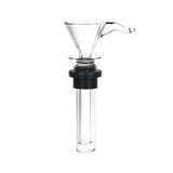 Clear borosilicate glass stem and slide set for soft glass pipes, 14mm joint size, front view