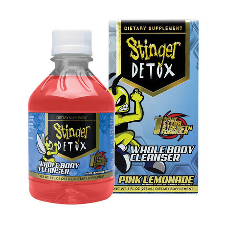 Stinger Detox 1-Hour Whole Body Cleanse in Pink Lemonade Flavor, 8 oz Bottle Front View
