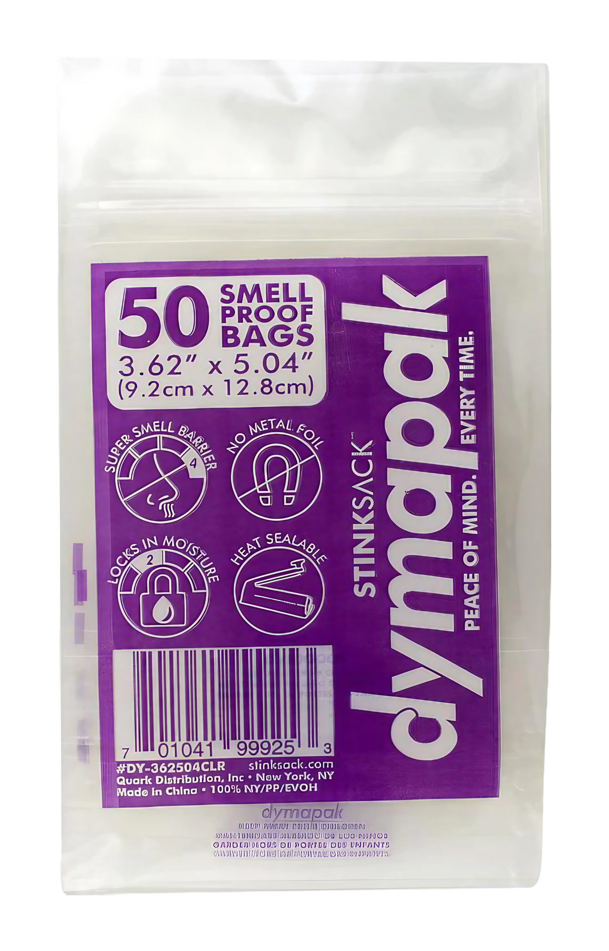 Stink Sack Dymapak Smell-Proof Storage Bags in black, front view showing features
