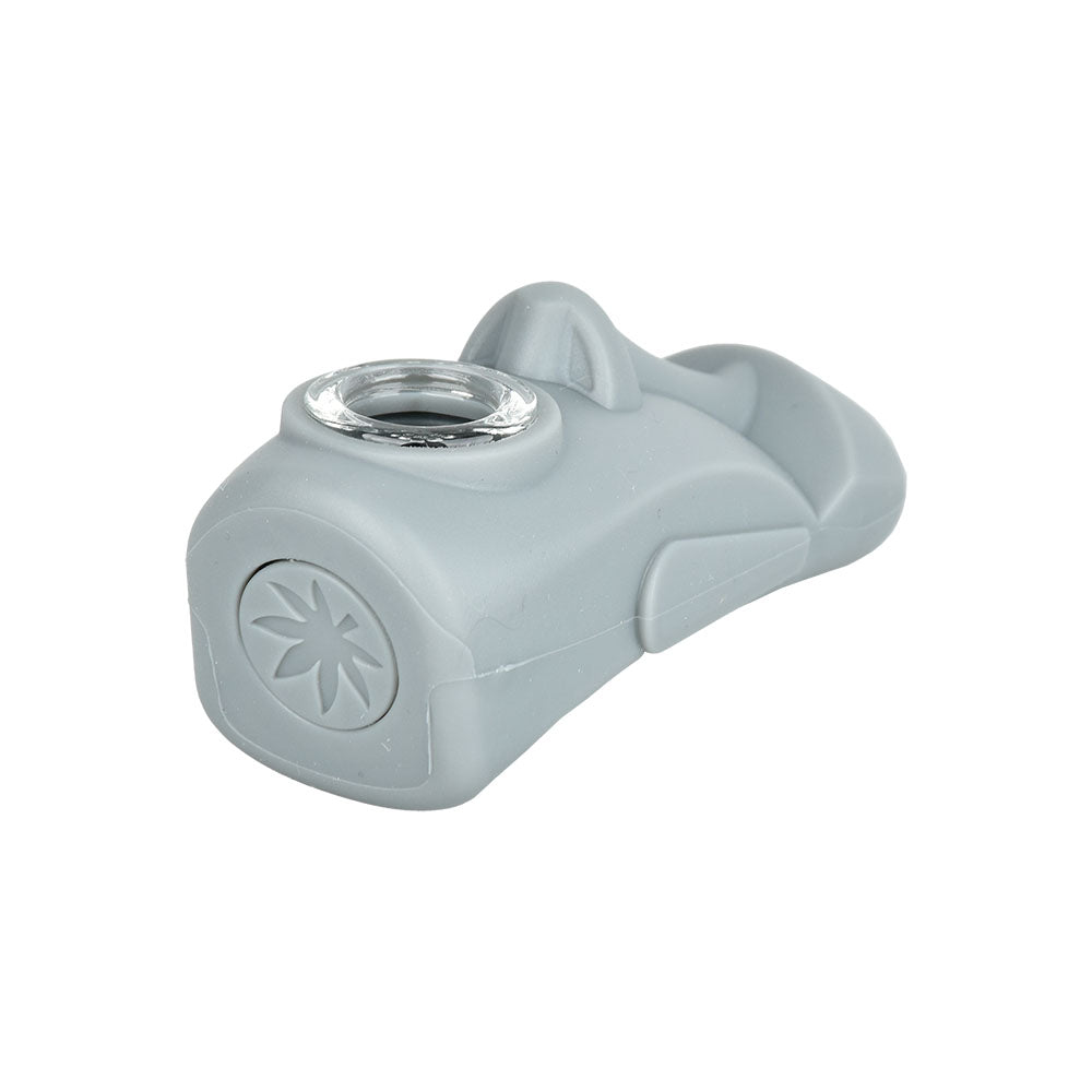 Black Stoned Head Statue Silicone Hand Pipe, 3.25" length, durable for dry herbs, side view