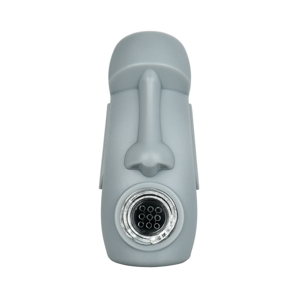 Black Stoned Head Statue Silicone Hand Pipe, 3.25" for Dry Herbs, Top View