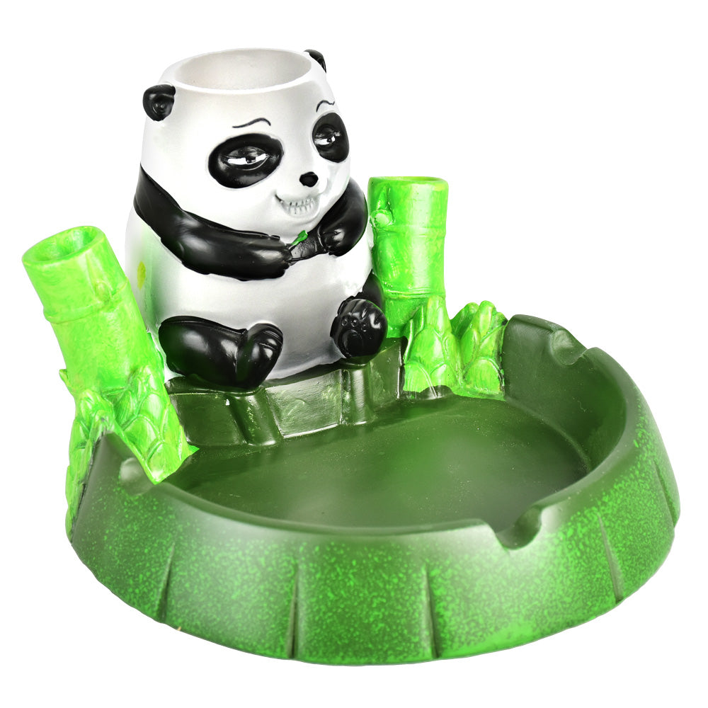 Stoned Panda Oasis Ashtray in Polyresin, Medium Size, Front View on Seamless White Background