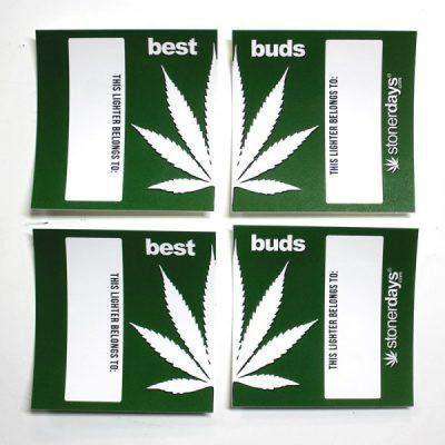 StonerDays Best Buds Sticker Pack, vinyl stickers with cannabis leaf design, white on green background