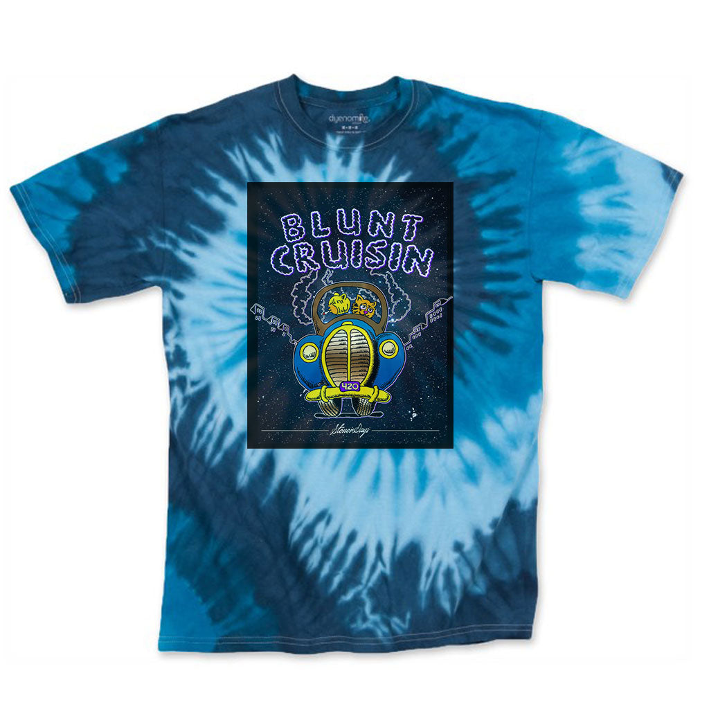 StonerDays Blunt Cruisin Tie Dye Tee, front view on seamless white background, men's cotton t-shirt