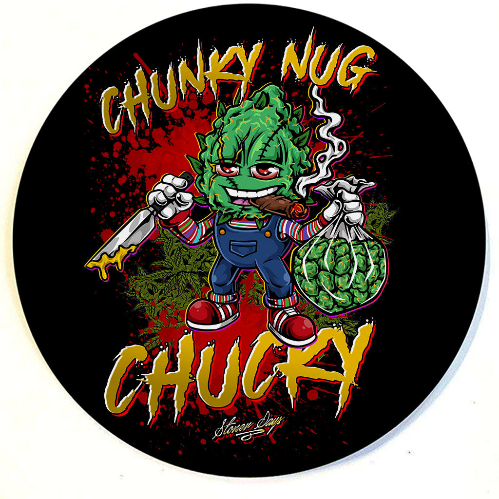 StonerDays Chunky Nug Chucky Dab Mat with vibrant cartoon design, 8" diameter, top view