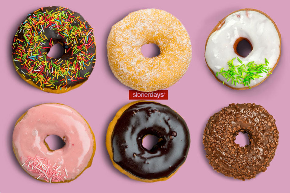 StonerDays Donut Box Dab Mat featuring colorful donut designs on pink background, rubber base