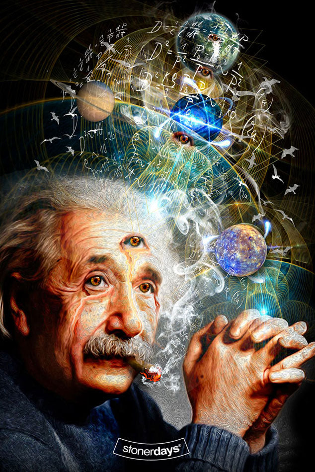 StonerDays Einstein 3rd Eye Dab Mat featuring cosmic design with Einstein and celestial elements.