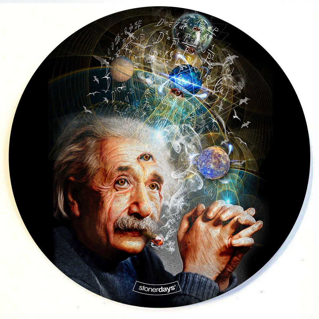 StonerDays Einstein-themed 8" Dab Mat with cosmic artwork, made of durable rubber and silicone