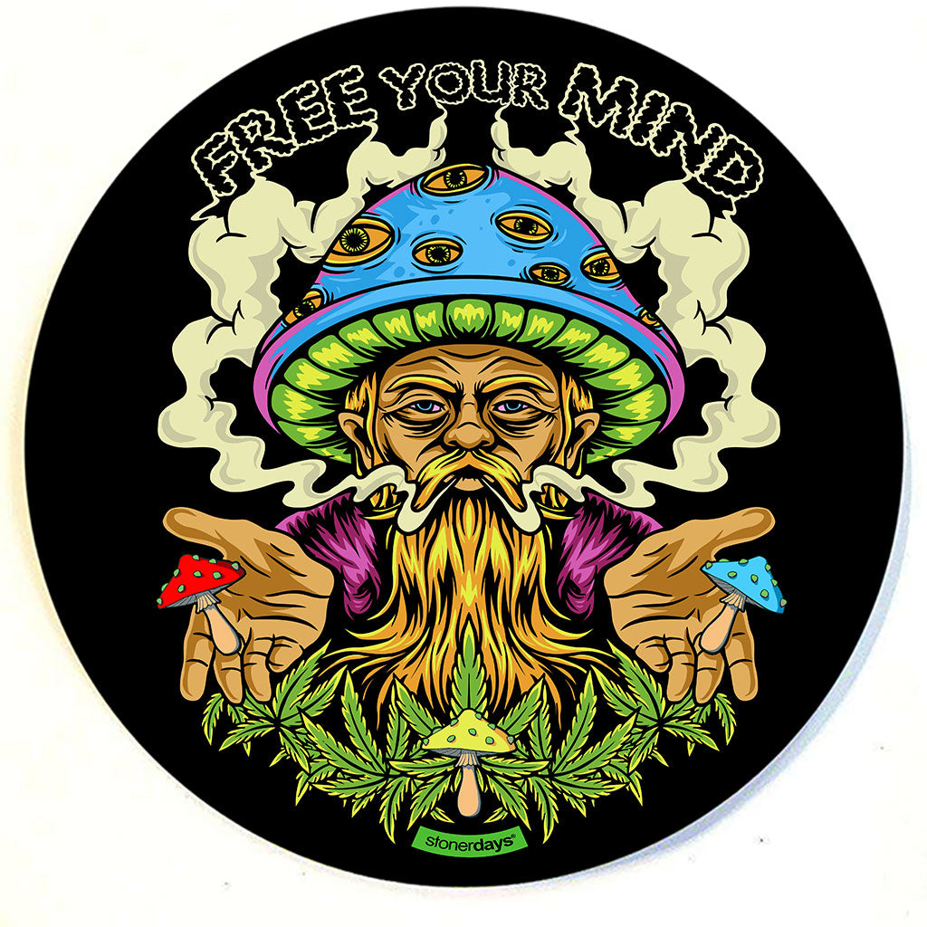 StonerDays 8" Free Your Mind Dab Mat with psychedelic art, perfect for bongs and concentrates.